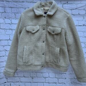Abercrombie & Fitch Jacket Shacket Sherpa Size XL Cream Beige Fall Classic